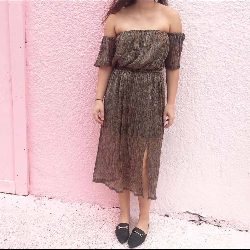 MinkPink off shoulder sparkle dress